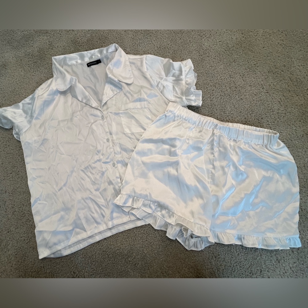PrettyLittleThing White Satin Pajama Set